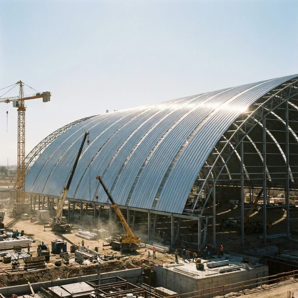 Arcotecho de nave industrial con lámina lisa galvanizada