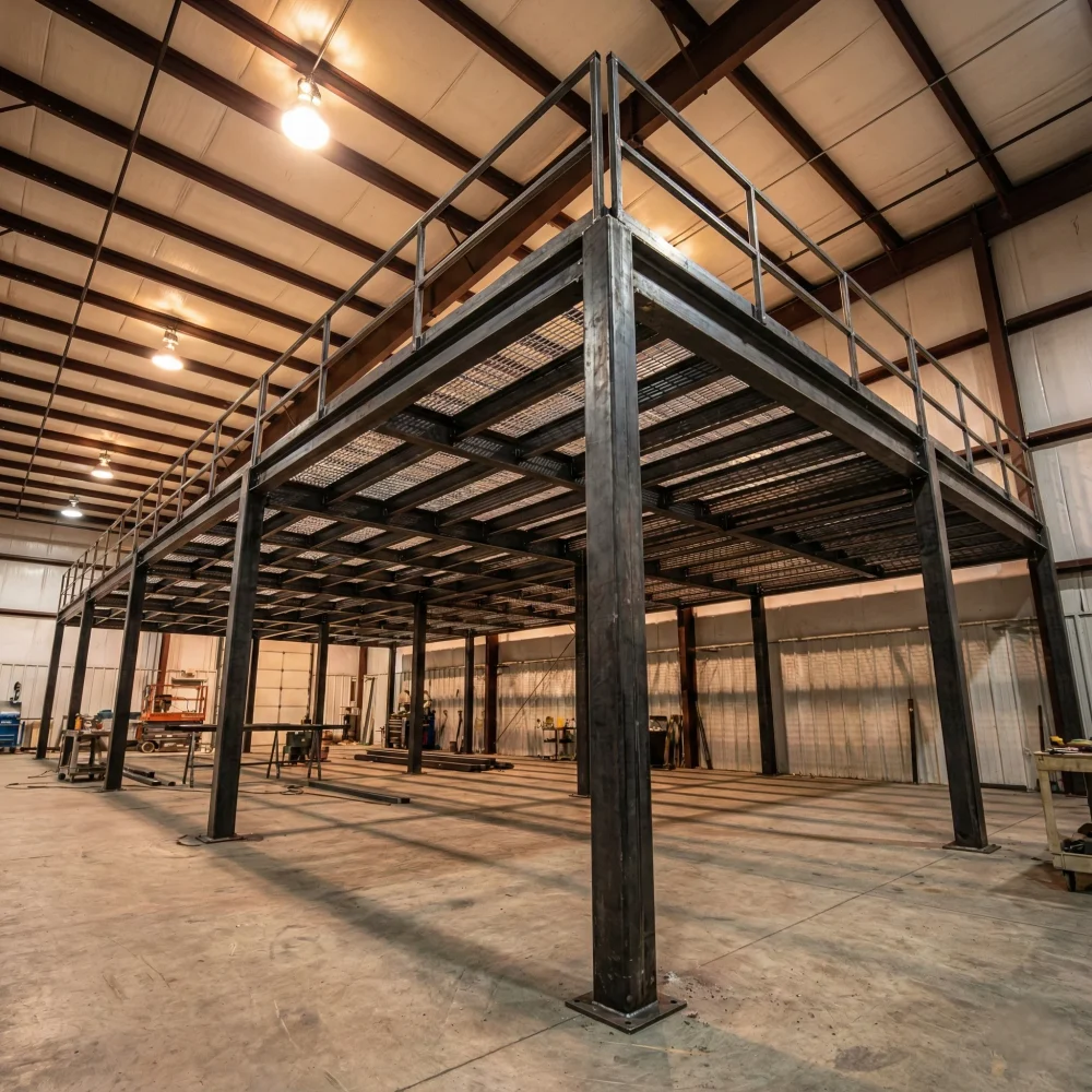 Estructura metálica para mezzanine industrial fabricada con columnas y vigas de PTR.